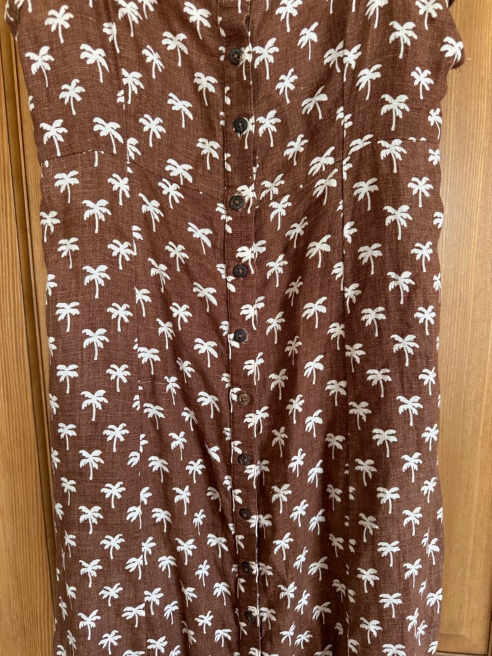 Faherty Linen Brown Maxi Dress with White Palm Print - Picture 3 of 5